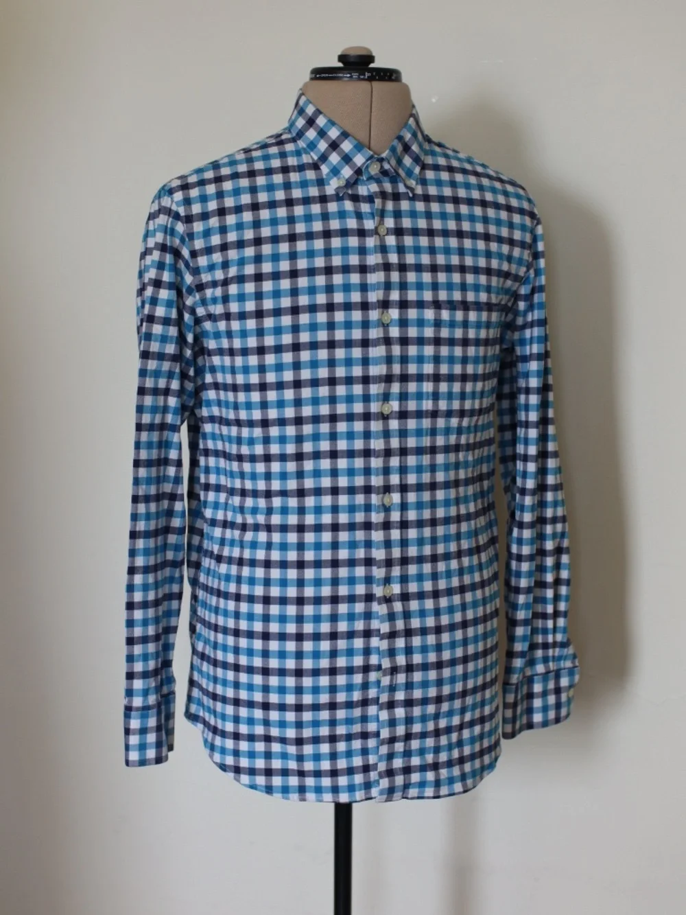 Vintage Banana Republic Blue and White Plaid Shirt with a Preppy Vibe